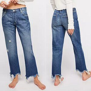 Free People We The Free Maggie Mid Rise Straight Leg Raw Hem Rigid Jeans 25